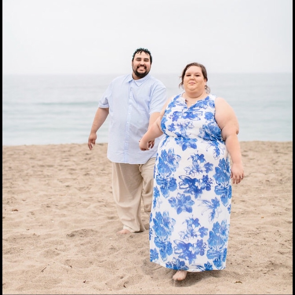Blue and white floral dress